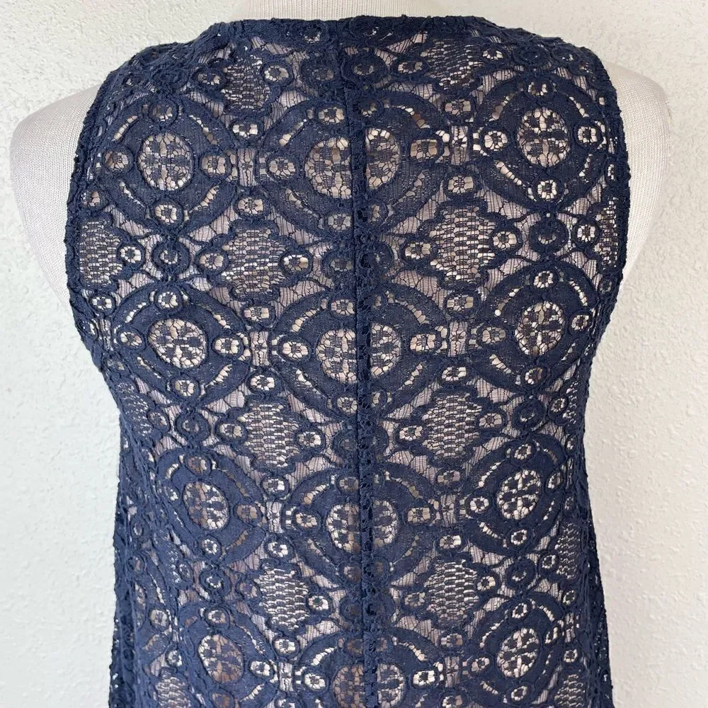 Sharagano Navy Blue Lace Midi Dress Size 12 EUC - Picture 7 of 9